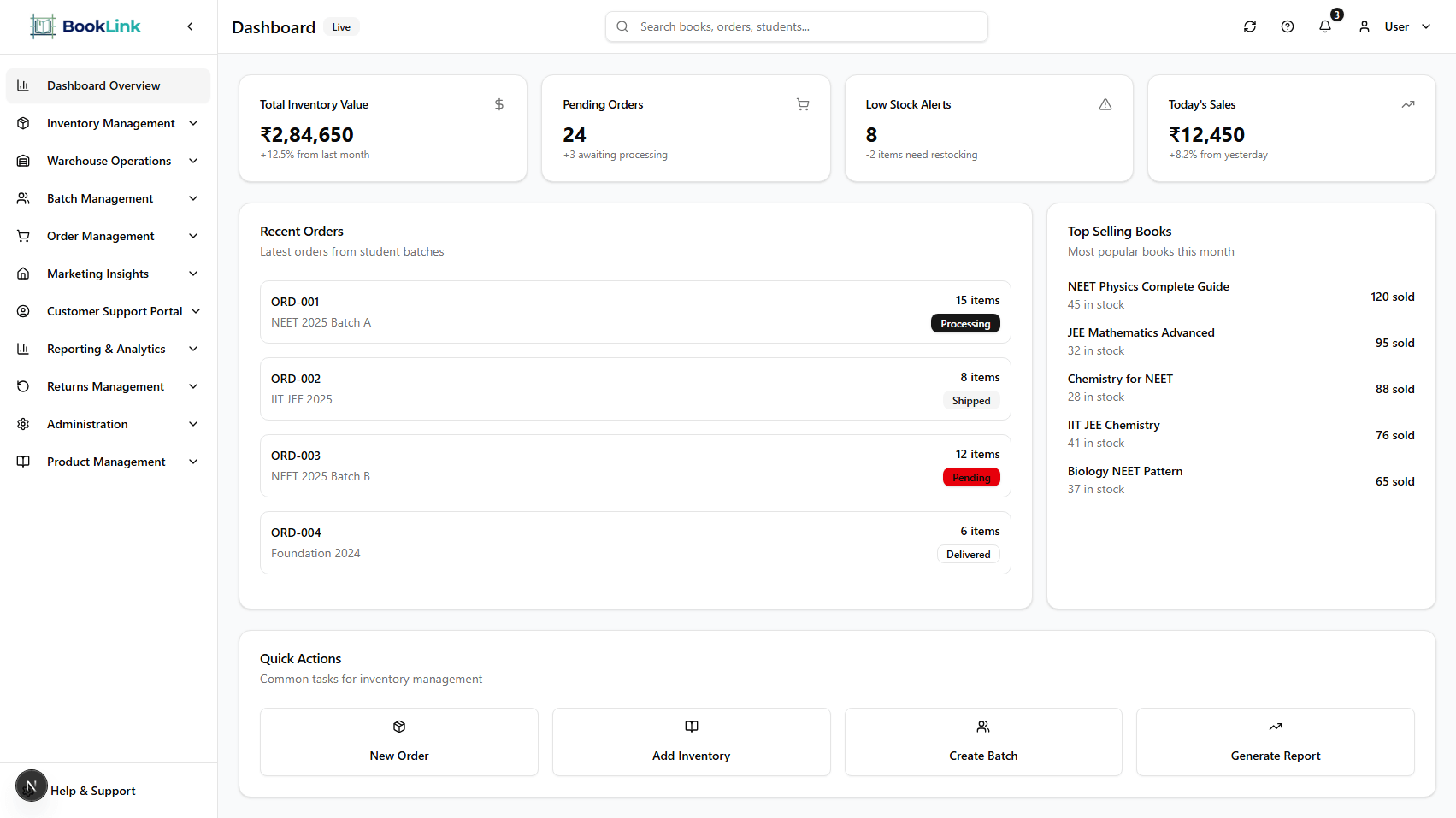 BookLink Dashboard Preview